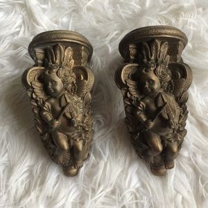 Wall Art - Gold angels wall candle holder Wall Art - Gold angels wall candle holder